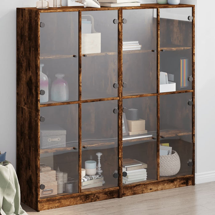Bibliotecă cu uși stejar fumuriu 136x37x142 cm lemn compozit - WALTI WALTI