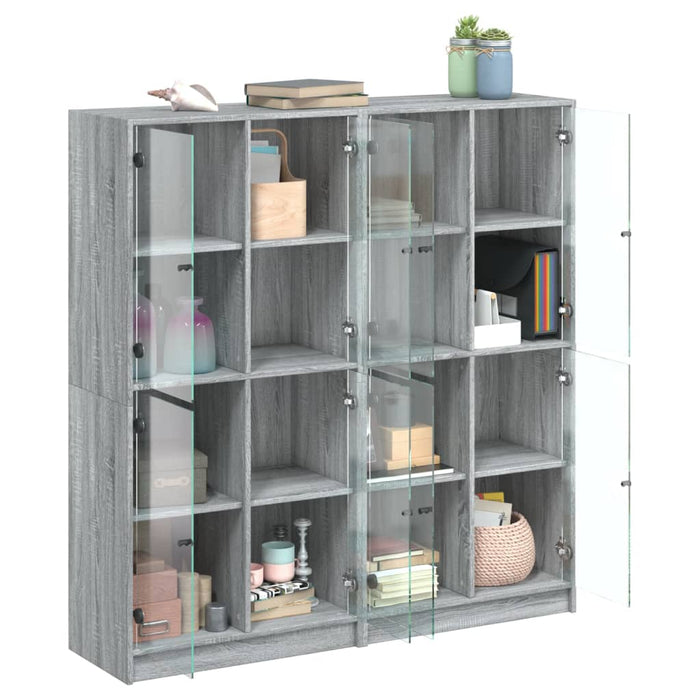 Bibliotecă cu uși gri sonoma 136x37x142 cm lemn compozit - WALTI WALTI