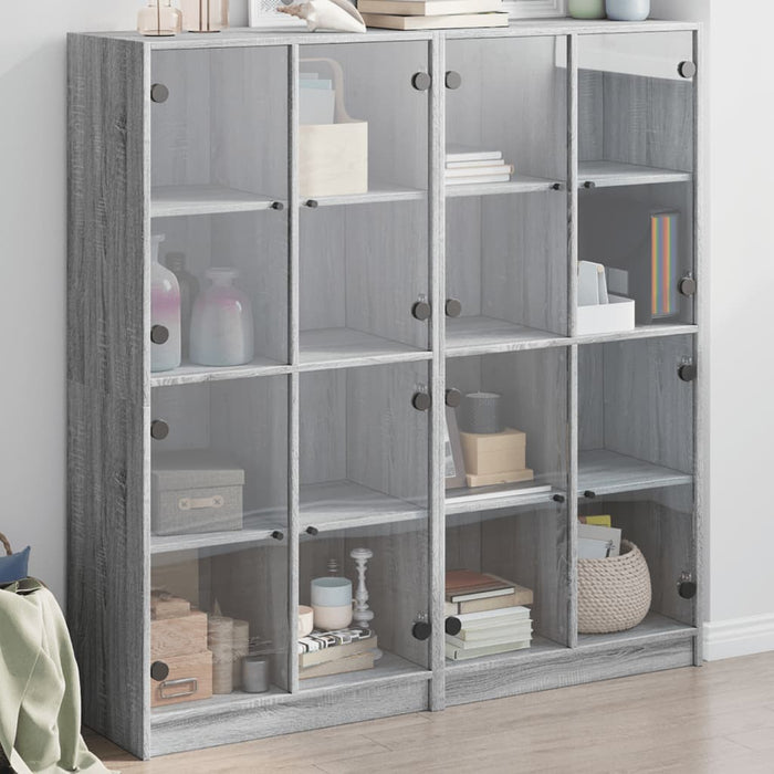 Bibliotecă cu uși gri sonoma 136x37x142 cm lemn compozit - WALTI WALTI