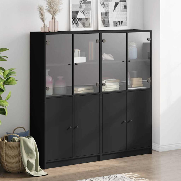 Bibliotecă cu uși, negru, 136x37x142 cm, lemn compozit WALTI