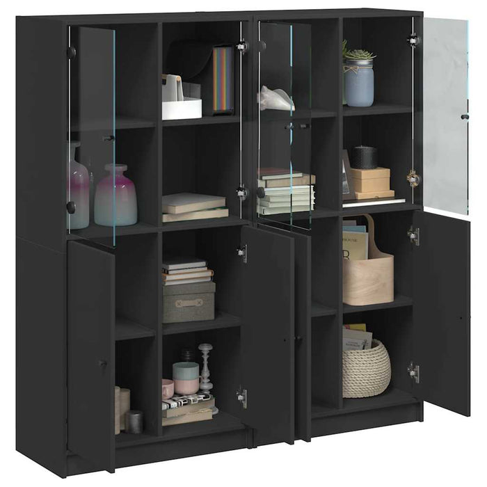 Bibliotecă cu uși, negru, 136x37x142 cm, lemn compozit WALTI