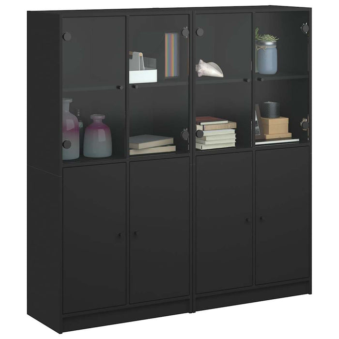 Bibliotecă cu uși, negru, 136x37x142 cm, lemn compozit WALTI