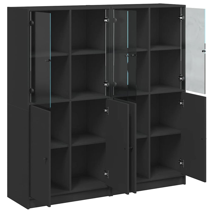 Bibliotecă cu uși, negru, 136x37x142 cm, lemn compozit WALTI
