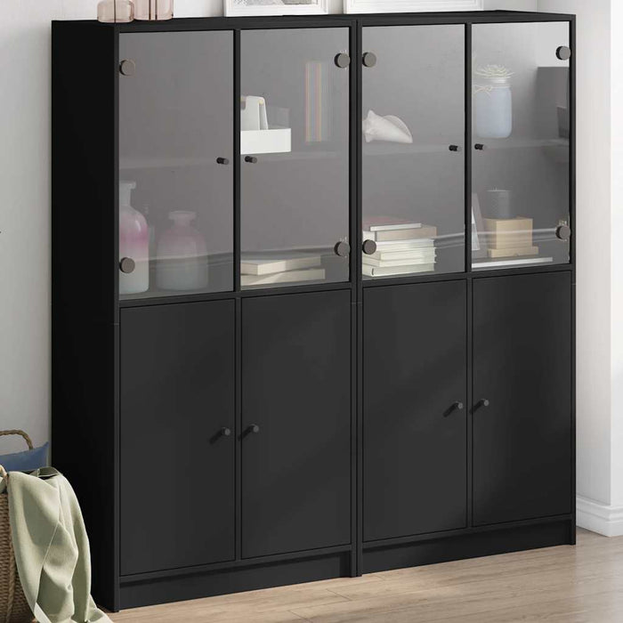 Bibliotecă cu uși, negru, 136x37x142 cm, lemn compozit WALTI