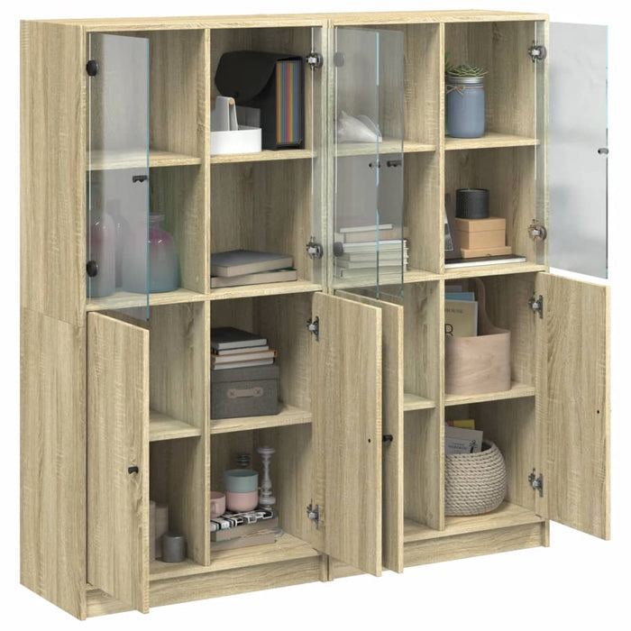 Bibliotecă cu uși stejar sonoma 136x37x142 cm lemn compozit WALTI