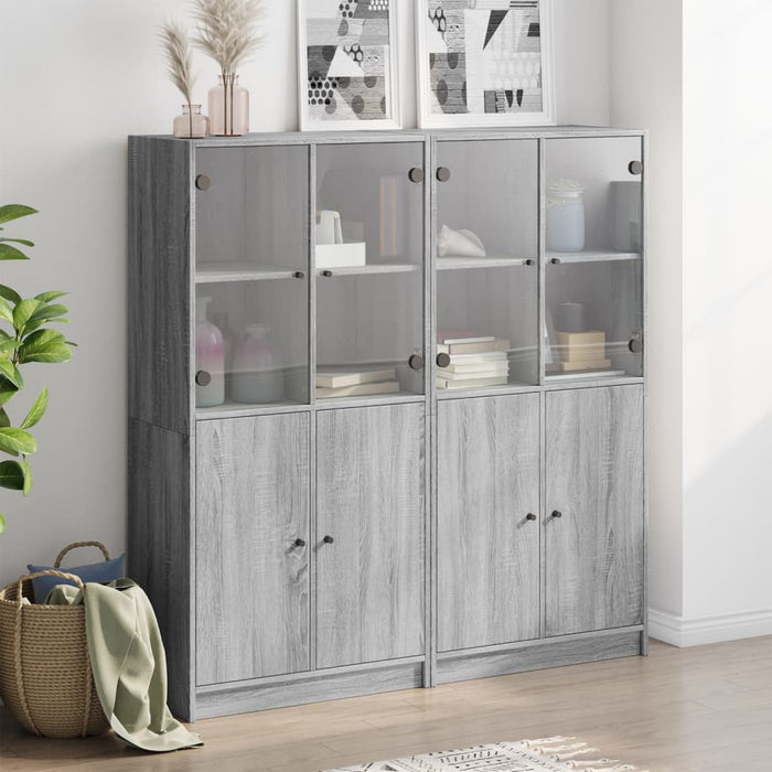 Bibliotecă cu uși gri sonoma 136x37x142 cm lemn compozit WALTI
