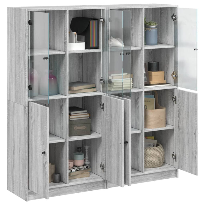 Bibliotecă cu uși gri sonoma 136x37x142 cm lemn compozit WALTI