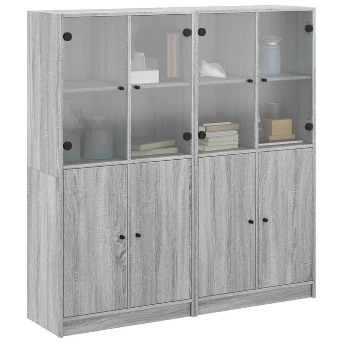 Bibliotecă cu uși gri sonoma 136x37x142 cm lemn compozit WALTI