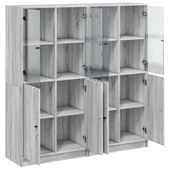 Bibliotecă cu uși gri sonoma 136x37x142 cm lemn compozit WALTI