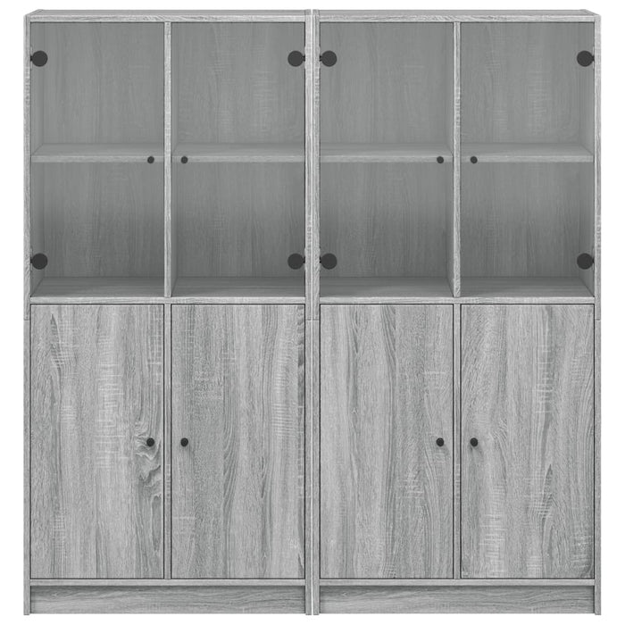 Bibliotecă cu uși gri sonoma 136x37x142 cm lemn compozit WALTI