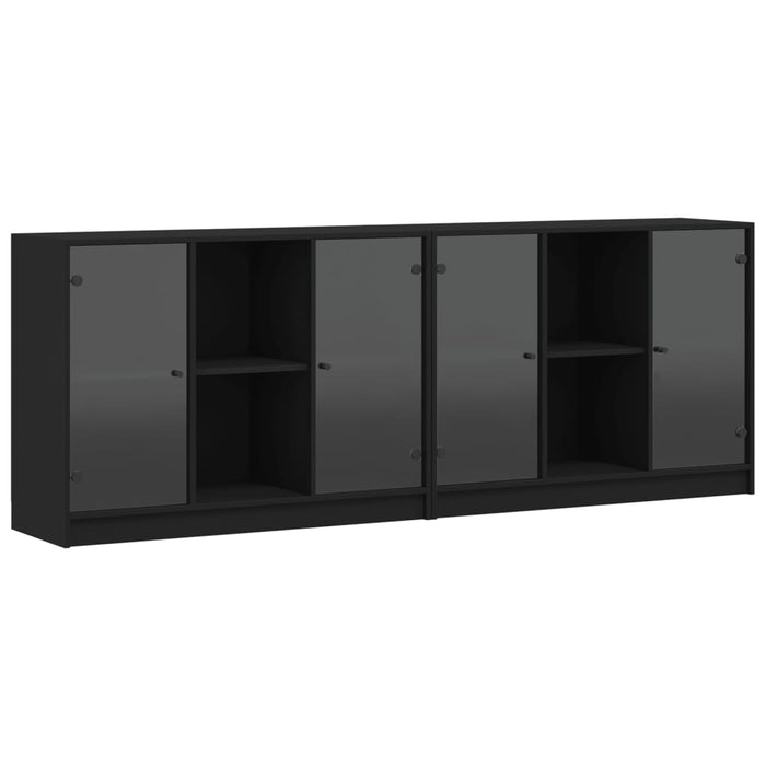 Bibliotecă cu uși, negru, 204x37x75 cm, lemn compozit WALTI