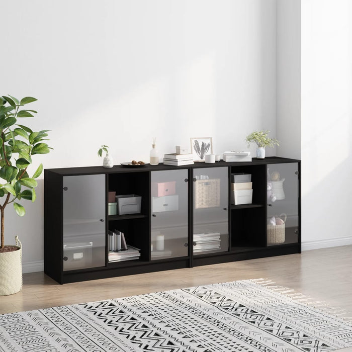 Bibliotecă cu uși, negru, 204x37x75 cm, lemn compozit WALTI