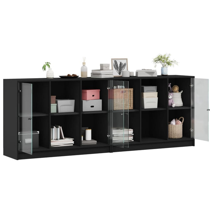 Bibliotecă cu uși, negru, 204x37x75 cm, lemn compozit WALTI