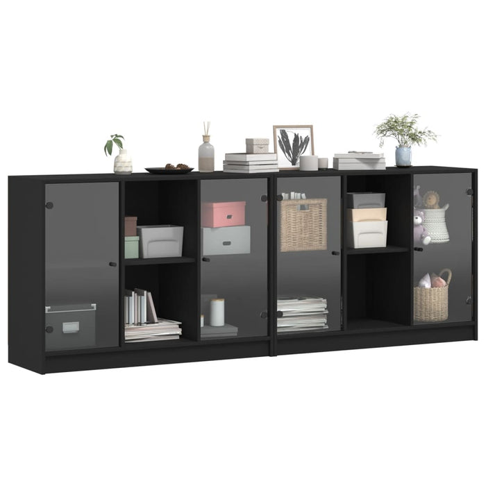 Bibliotecă cu uși, negru, 204x37x75 cm, lemn compozit WALTI