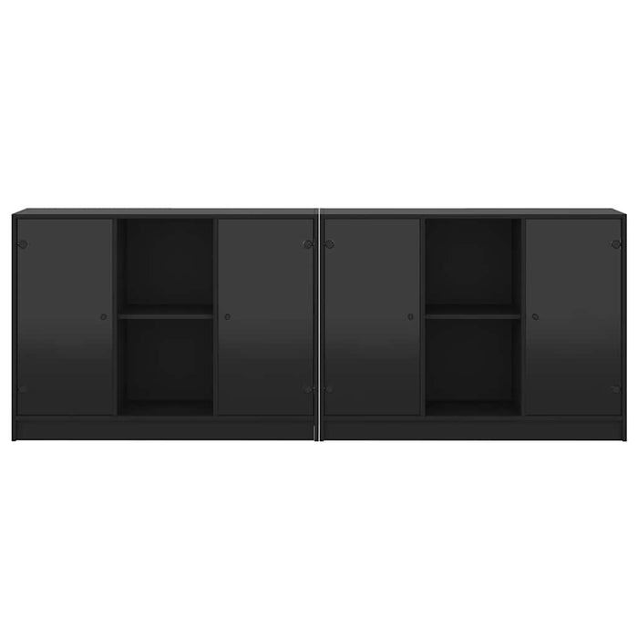 Bibliotecă cu uși, negru, 204x37x75 cm, lemn compozit WALTI