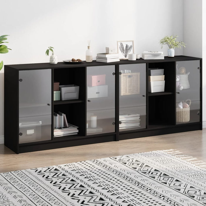 Bibliotecă cu uși, negru, 204x37x75 cm, lemn compozit WALTI