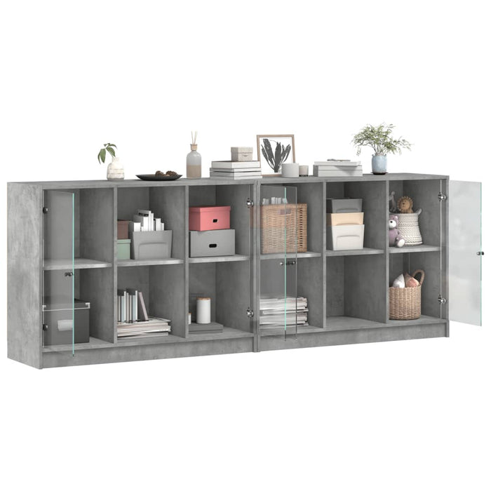 Bibliotecă cu uși, gri beton, 204x37x75 cm, lemn compozit - WALTI WALTI