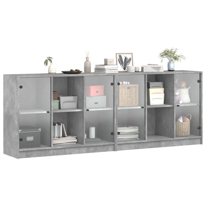 Bibliotecă cu uși, gri beton, 204x37x75 cm, lemn compozit - WALTI WALTI