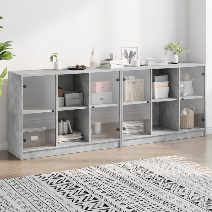 Bibliotecă cu uși, gri beton, 204x37x75 cm, lemn compozit - WALTI WALTI