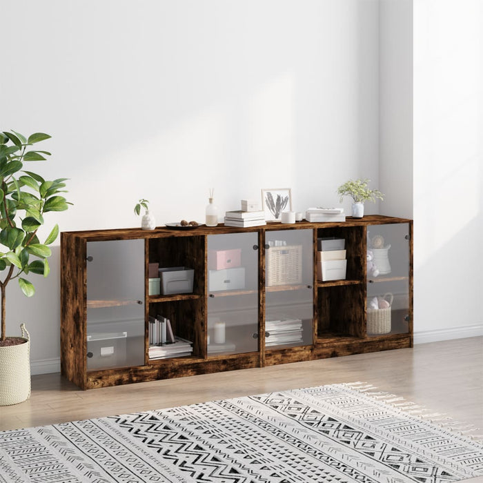 Bibliotecă cu uși stejar fumuriu 204x37x75 cm lemn compozit - WALTI WALTI