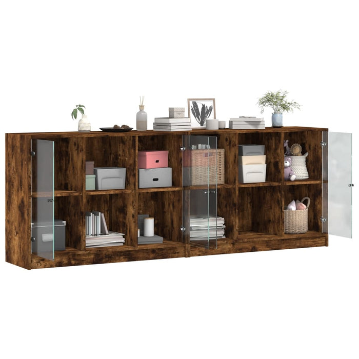 Bibliotecă cu uși stejar fumuriu 204x37x75 cm lemn compozit - WALTI WALTI
