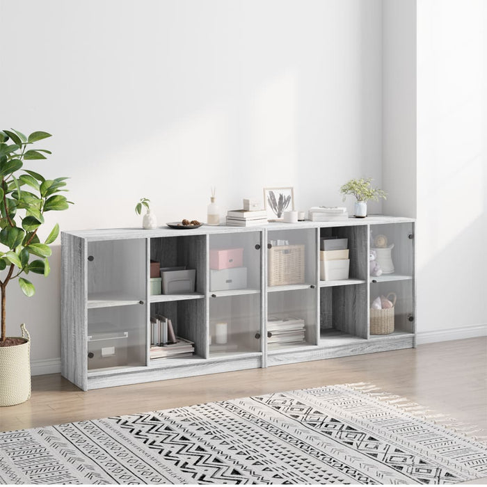 Bibliotecă cu uși gri sonoma 204x37x75 cm lemn compozit - WALTI WALTI