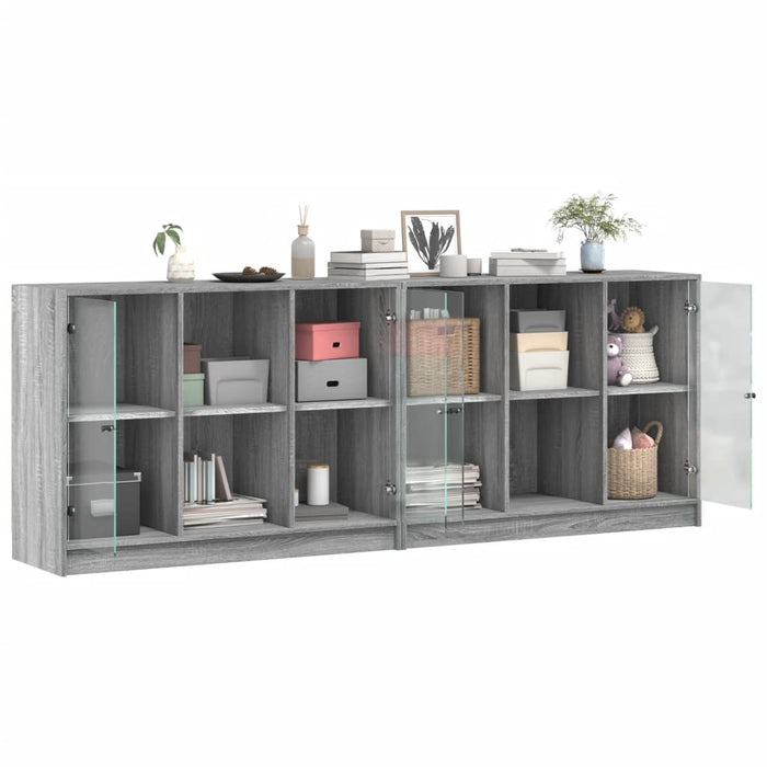 Bibliotecă cu uși gri sonoma 204x37x75 cm lemn compozit - WALTI WALTI