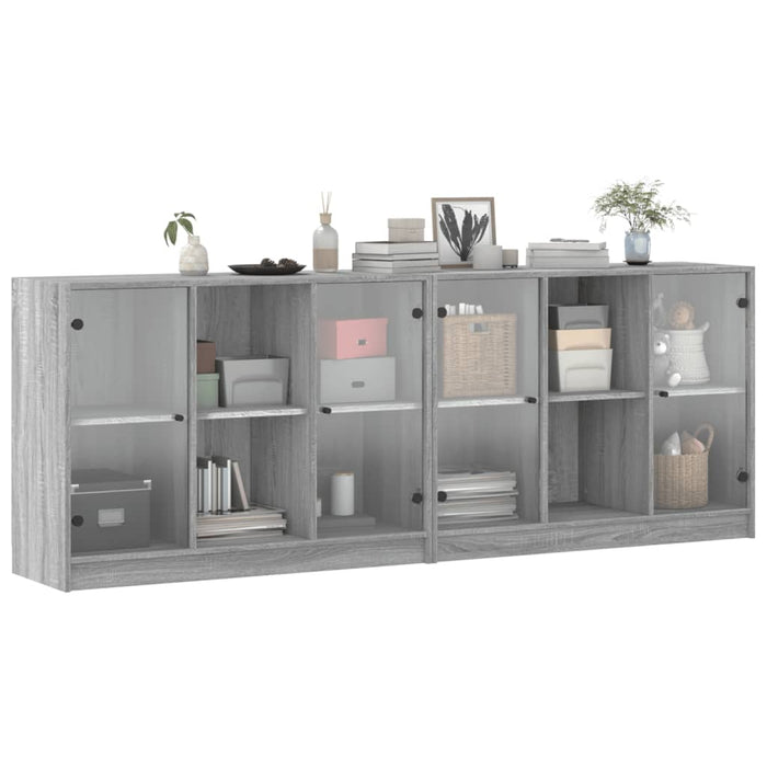 Bibliotecă cu uși gri sonoma 204x37x75 cm lemn compozit - WALTI WALTI