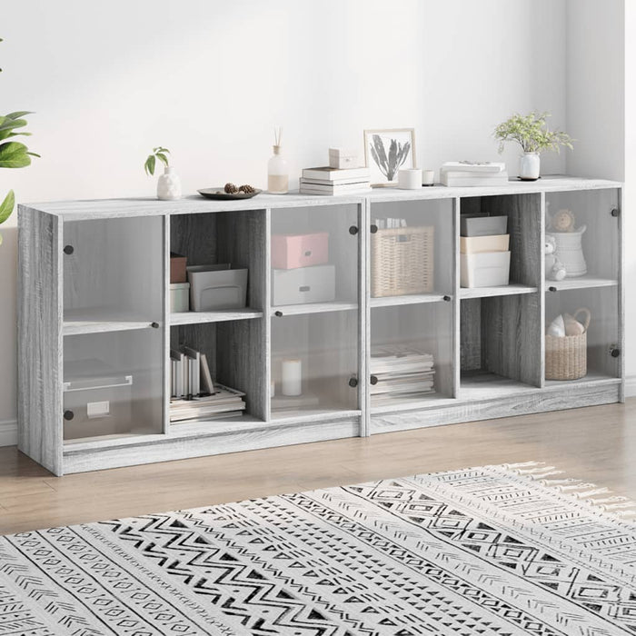 Bibliotecă cu uși gri sonoma 204x37x75 cm lemn compozit - WALTI WALTI