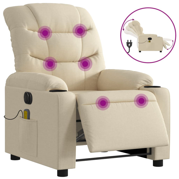 Fotoliu electric de masaj rabatabil, crem, textil - WALTI WALTI