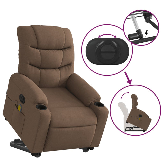 Fotoliu electric de masaj rabatabil cu ridicare, maro, textil - WALTI WALTI