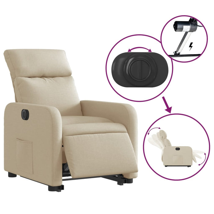 Fotoliu electric rabatabil cu ridicare, crem, textil - WALTI WALTI