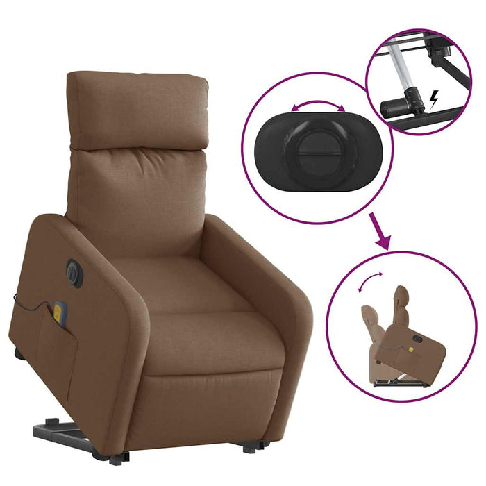 Fotoliu electric de masaj rabatabil cu ridicare, maro, textil - WALTI WALTI