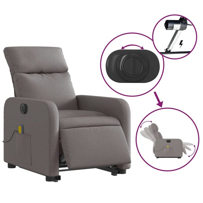Fotoliu electric masaj rabatabil cu ridicare, gri taupe, textil WALTI