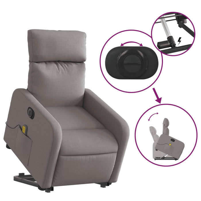 Fotoliu electric masaj rabatabil cu ridicare, gri taupe, textil WALTI