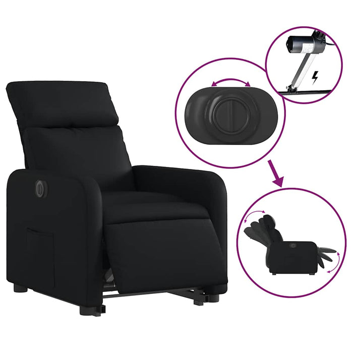 Fotoliu rabatabil electric cu ridicare, negru, piele ecologică - WALTI WALTI