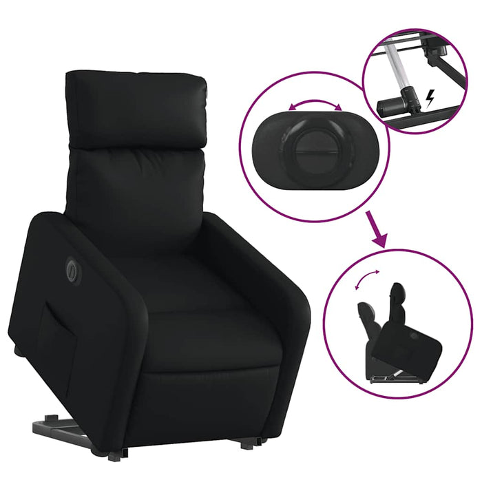 Fotoliu rabatabil electric cu ridicare, negru, piele ecologică - WALTI WALTI