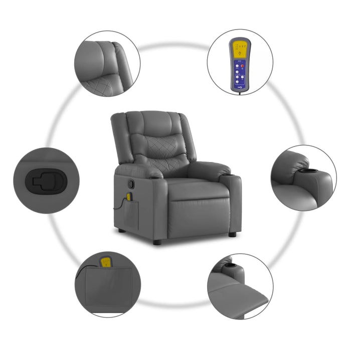 Fotoliu reclinabil cu masaj, gri, piele ecologică - WALTI WALTI