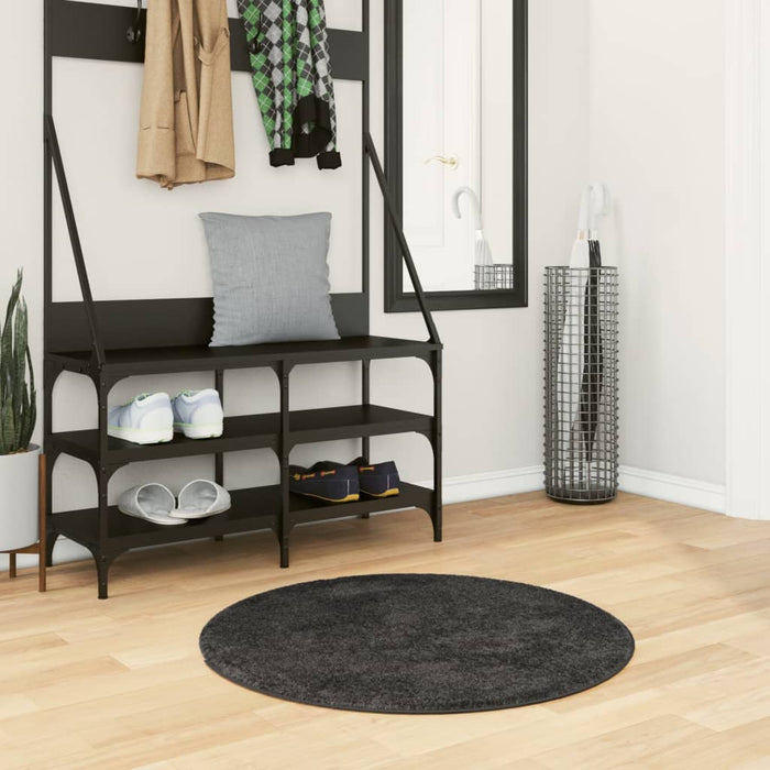 Covor pufos "PAMPLONA" cu fire înalte, antracit modern Ø 80 cm - WALTI WALTI