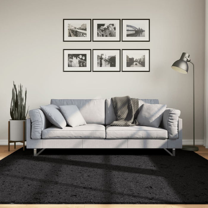 Covor pufos "PAMPLONA" cu fire înalte, negru modern, 200x200 cm WALTI