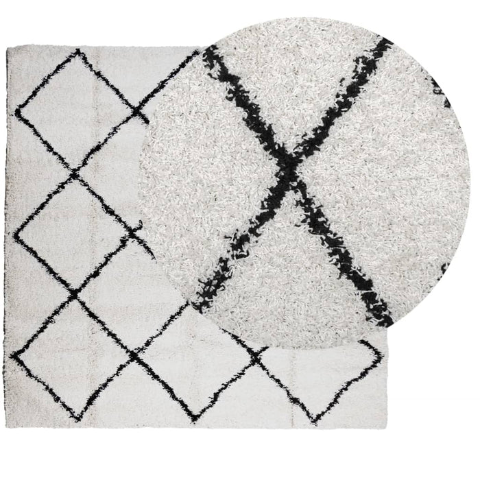 Covor pufos "PAMPLONA" fire înalte negru/crem modern 120x120 cm WALTI