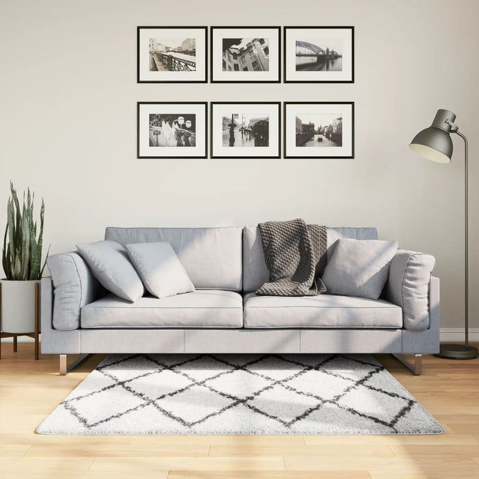 Covor pufos "PAMPLONA" fire înalte negru/crem modern 120x120 cm WALTI