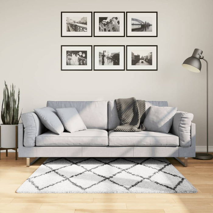 Covor pufos "PAMPLONA" fire înalte negru/crem modern 120x170 cm WALTI