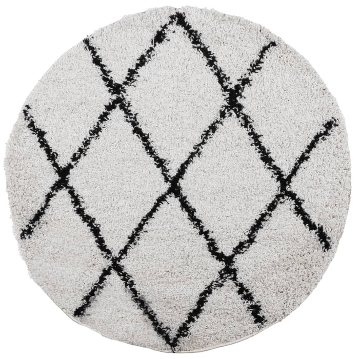 Covor pufos "PAMPLONA" fire înalte negru/crem modern Ø 100 cm WALTI