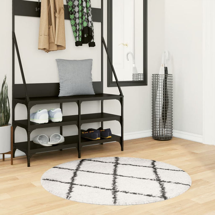 Covor pufos "PAMPLONA" fire înalte negru/crem modern Ø 100 cm WALTI