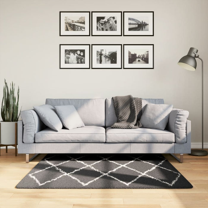 Covor pufos "PAMPLONA" fire înalte negru/crem modern 120x120 cm - WALTI WALTI