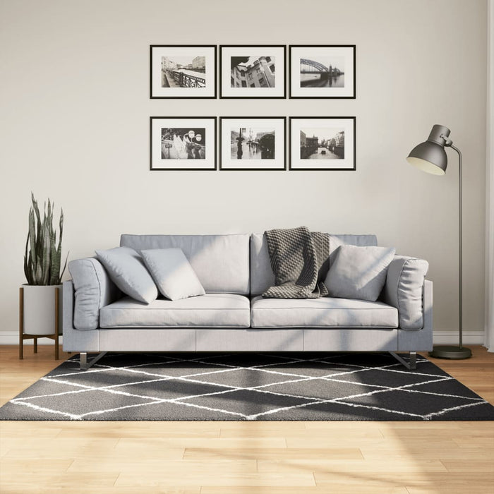 Covor pufos "PAMPLONA" fire înalte negru/crem modern 120x170 cm WALTI