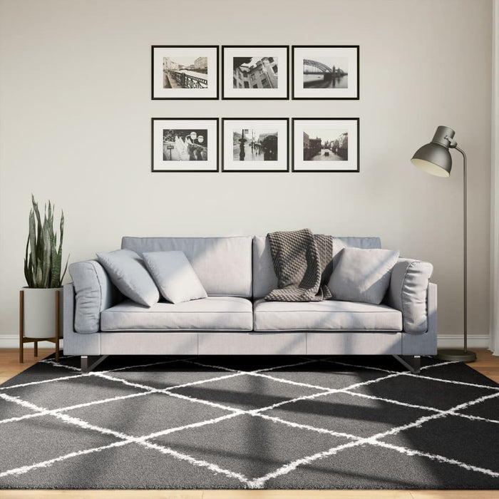 Covor pufos "PAMPLONA" fire înalte negru/crem modern 200x200 cm WALTI