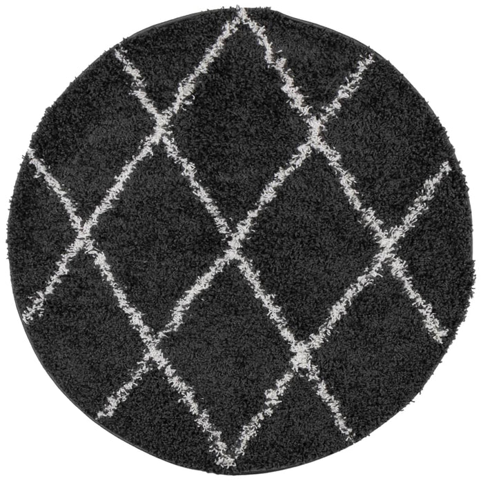 Covor pufos "PAMPLONA" fire înalte negru/crem modern Ø 80 cm WALTI
