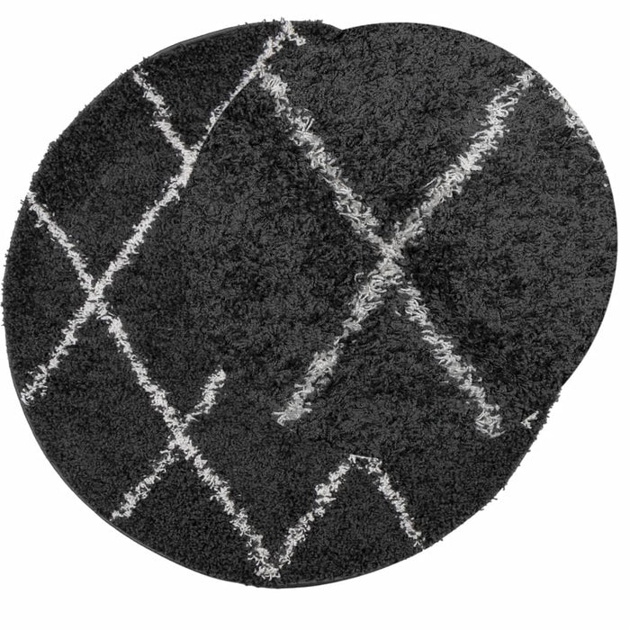Covor pufos "PAMPLONA" fire înalte negru/crem modern Ø 80 cm WALTI
